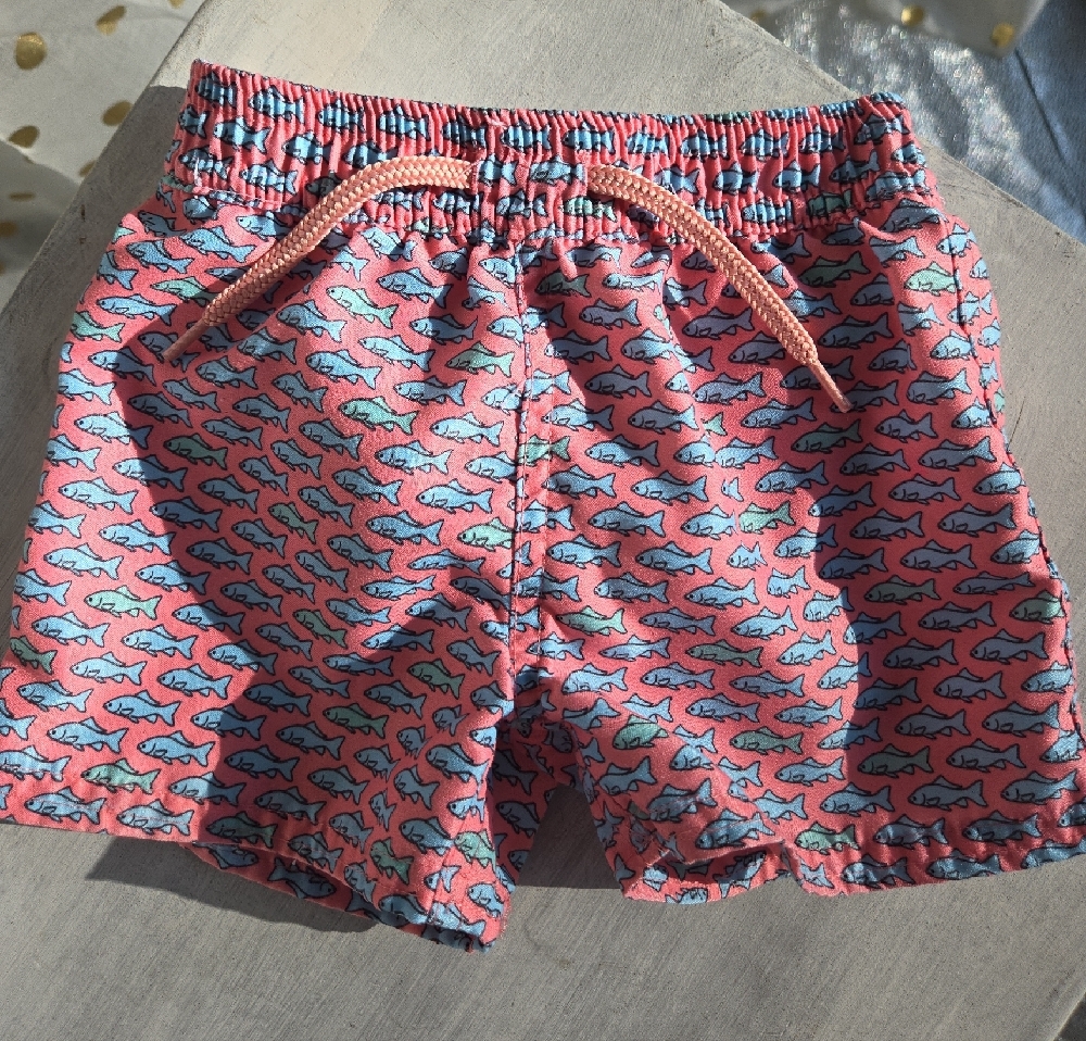 Starting Out Pink Baby Swim Trunks With Blue Shark Print
